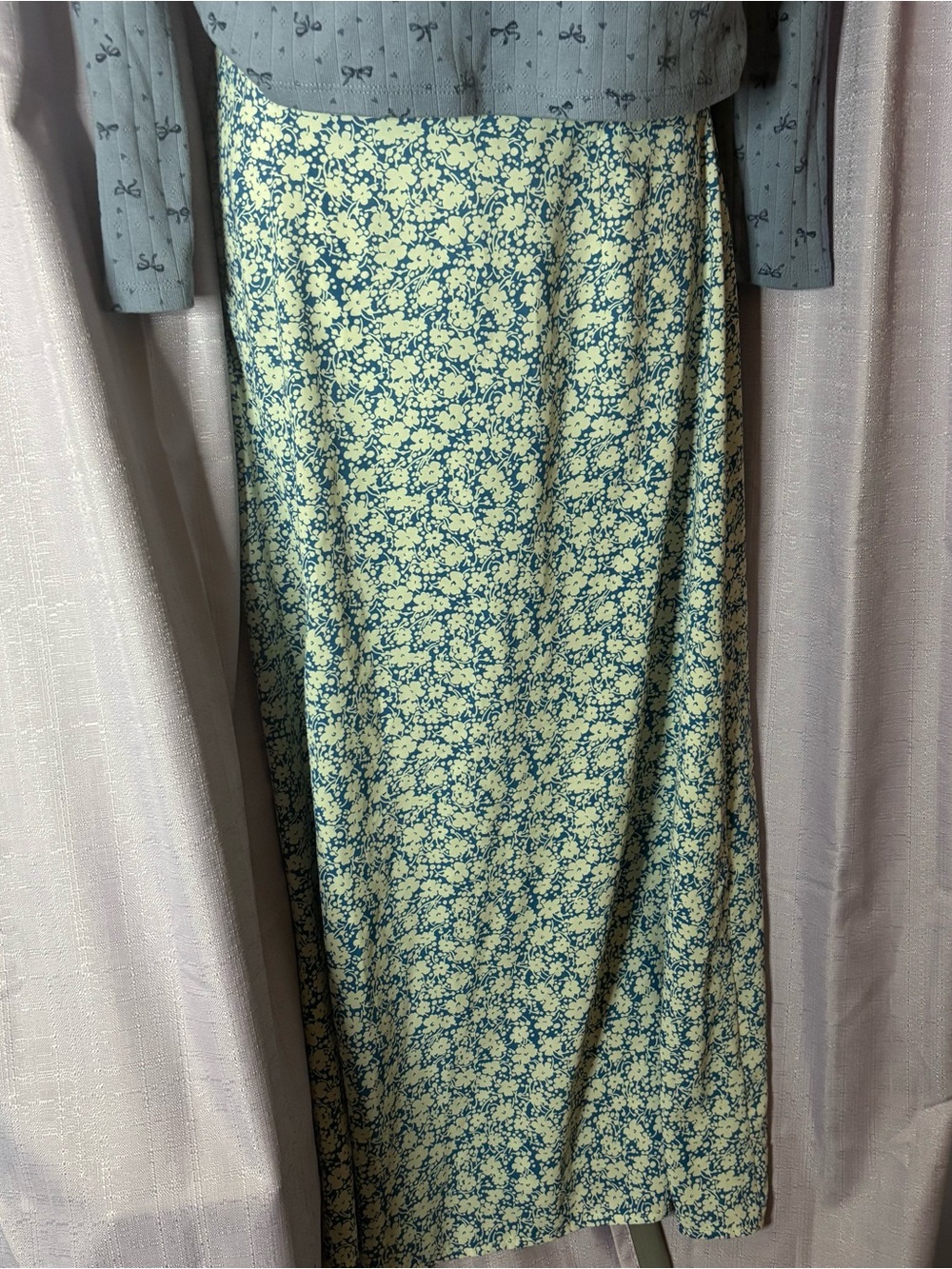 Women's Floral Maxi Skirt in cream and Navy with slit
